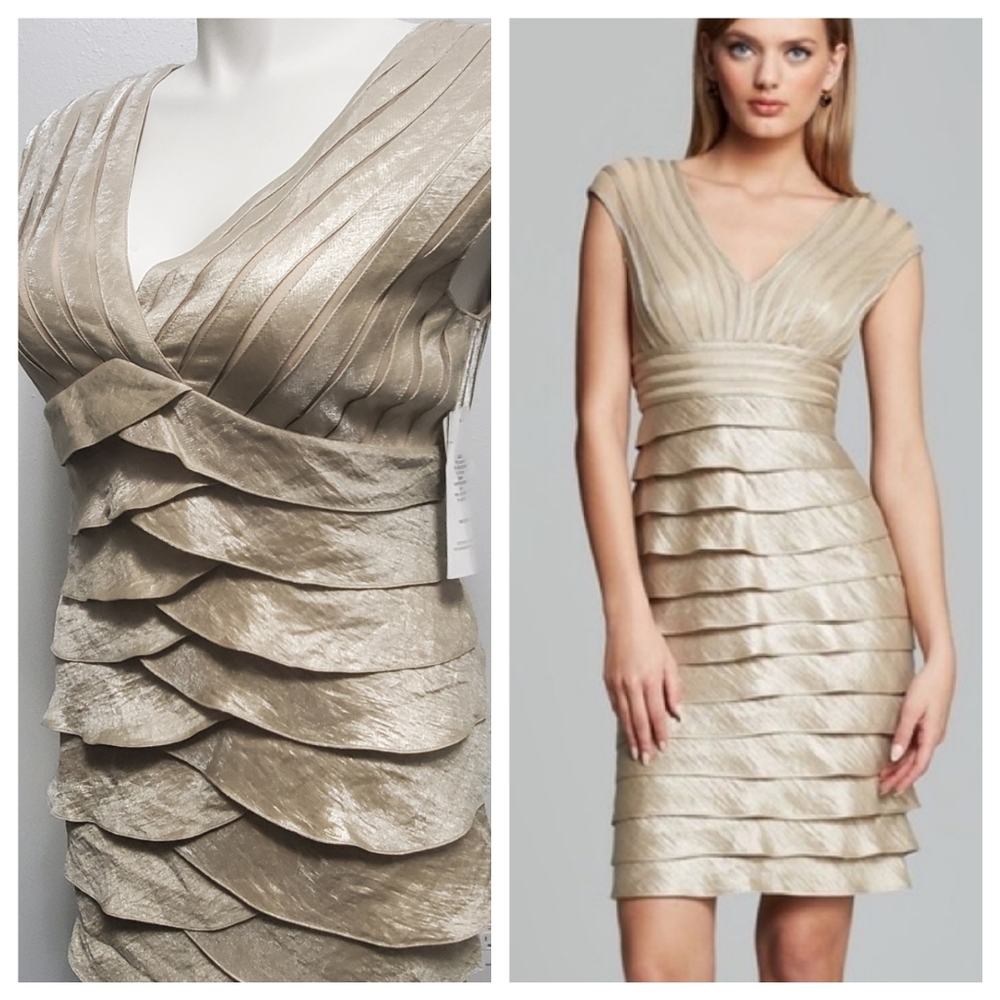 ADRIANA PAPELL 14 Champain Layered Ruffle Dress Fo